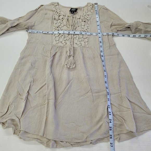 Bobeau Top Woens S Boho Lace 3/4 Bell Sleeve Peasant Blouse Beige Rayon Gauze - Picture 8 of 10